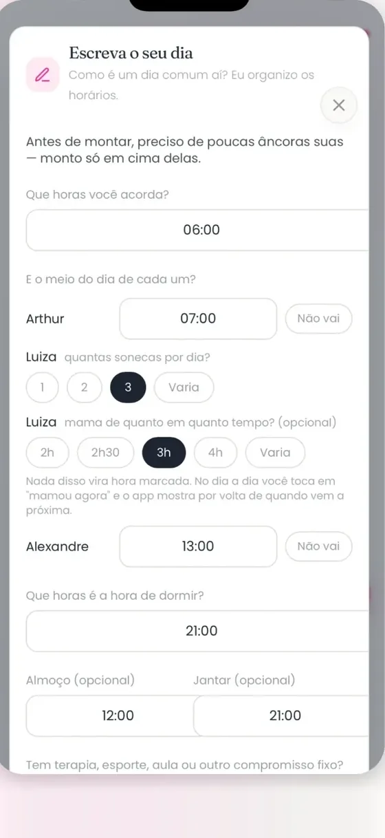 Escreva o seu dia: acordar, escola e hora de dormir