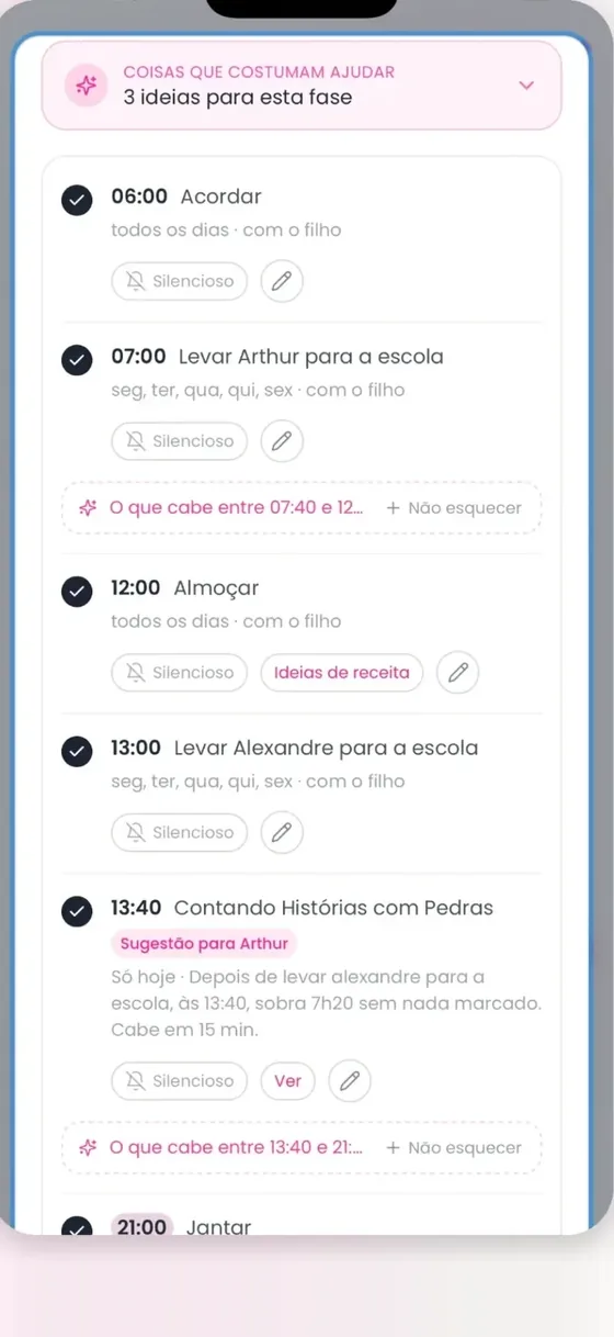 Proposta de rotina com aprovação item por item