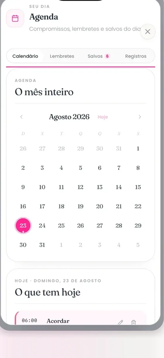Agenda do Materna360 com o mês inteiro e o dia
